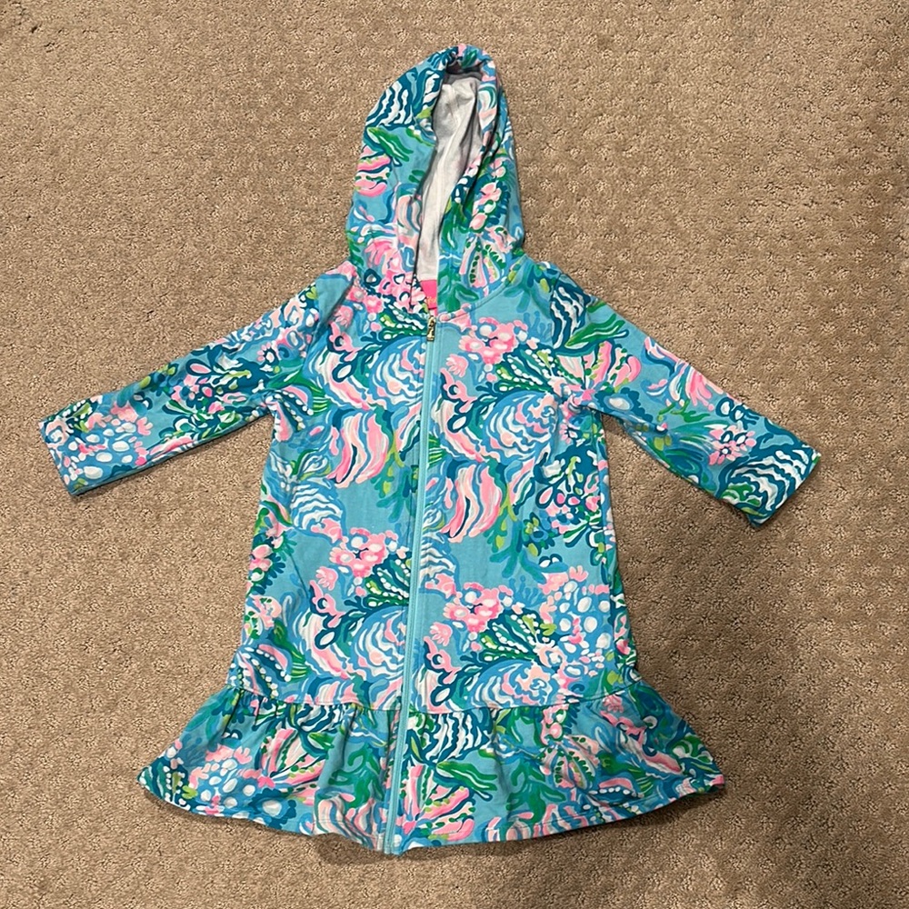 Lilly Pulitzer Blue and Pink Swim Coverup with Tropical Print